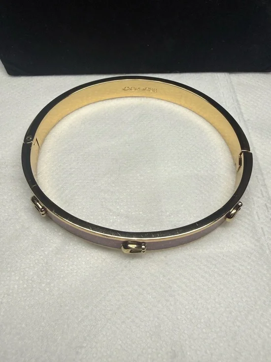 LOWSTART Coach Gold-Tone Red Glitter C Accent Bangle Bracelet w/Dustbag - Picture 9 of 16